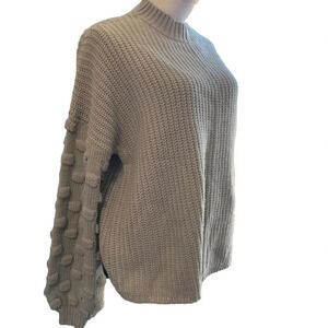 &MERCI Gray Chunky Knit Balloon Sleeves Oversized Relaxed Acrylic Sweate…